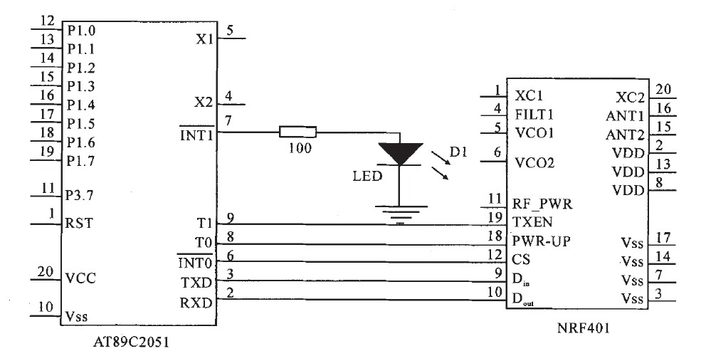 图4收发模块与单片机连接电路